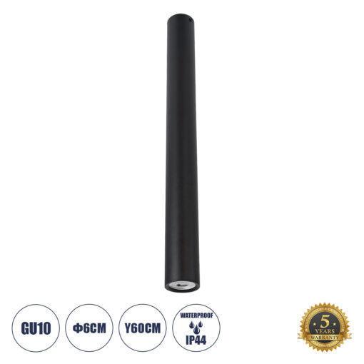 GloboStar® GloboStar® DUCT 61620 Επιφανειακό Στρόγγυλο Φωτιστικό Σποτ Αλουμινίου με Ντουί GU10 VDE Certified AC 220-240V IP44 Φ6 x Υ60cm - Μαύρο - 5 Years Warranty