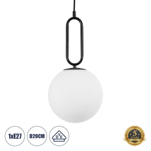 GloboStar® GLOBOSTAR® BELLISSIMO 61489 Μοντέρνο Κρεμαστό Φωτιστικό Οροφής με Ντουί 1 x E27 AC 220-240V IP20 - Λευκό & Μαύρο - Μ20 x Π20 x Υ42cm