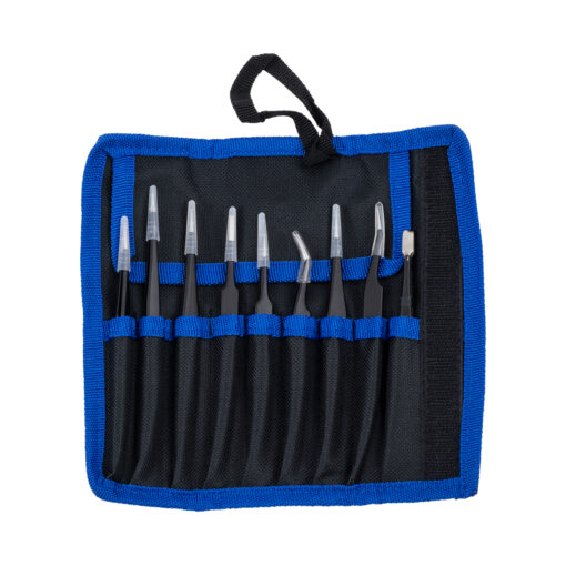GloboStar® GloboStar® 79997 Επαγγελματικό Mini Σετ Λαβίδων - Τσιμπίδων - Tweezers 9 Τεμαχίων σε 1 DIY Tool Kit Υψηλής Αντοχής Stainless Steel Μαύρο Μ19 x Π2.5 x Υ19cm