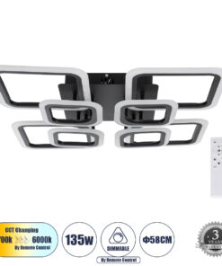GloboStar® GloboStar® ROYAL-S 61325 Φωτιστικό Οροφής Design LED CCT 135W 16200lm 360° AC 220-240V - Εναλλαγή Φωτισμού μέσω Τηλεχειριστηρίου All In One Ψυχρό 6000k+Φυσικό 4500k+Θερμό 2700k Dimmable Μ58.5 x Π58.5 x Υ12cm - Μαύρο - 3 Years Warranty