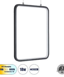 GloboStar® GLOBOSTAR® NEROBA 61302 Μοντέρνο Κρεμαστό Φωτιστικό Οροφής LED 18W 1980lm 360° AC 220-240V IP20 Ρυθμιζόμενο Λευκό CCT με On/Off 2700K/4500K/6000K - Lumileds SMD Chip - Μαύρο - Μ29 x Π2 x Υ36cm - 3 Χρόνια Εγγύηση