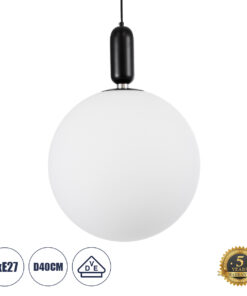 GloboStar® GLOBOSTAR® ESTETICO 61497 Μοντέρνο Κρεμαστό Φωτιστικό Οροφής με Ντουί 1 x E27 AC 220-240V IP20 - Μαύρο & Λευκό - Μ40 x Π40 x Υ58cm