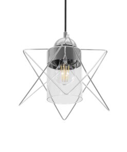 GloboStar® GLOBOSTAR® PLEX 202-0038 Μοντέρνο Κρεμαστό Φωτιστικό Οροφής με Ντουί 1 x E27 AC 220-240V IP20 - Ασημί & Διάφανο - Μ25 x Π25 x Υ23cm