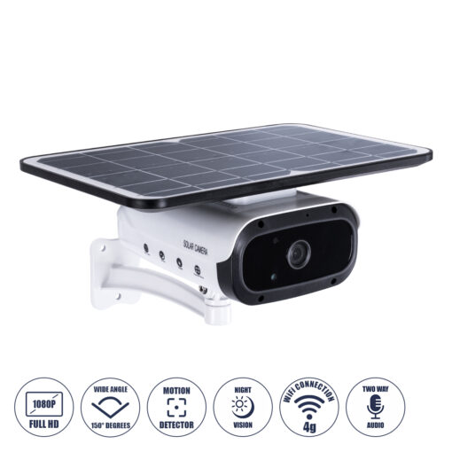 GloboStar® GloboStar® 86048 Αυτόνομη Ηλιακή Camera 1080P 2MP 4G SIM CARD WiFi 150° Μπαταρία 3200mAh Φωτοβολταϊκό Πάνελ Διπλή Κατέυθυνση Ομιλίας Αδιάβροχη IP66 Ψυχρό Λευκό 6000K - Λευκό