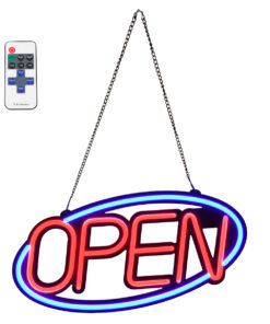 GloboStar® GloboStar® 85860 Φωτιστικό Ταμπέλα Φωτεινή Επιγραφή NEON LED Σήμανσης Animated Ovale OPEN 30W AC 230V με Διακόπτη On/Off και Ασύρματο Χειριστήριο IR Μπλε - Κόκκινο