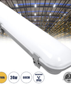 GloboStar® GloboStar® 60172 LED Γραμμικό Βιομηχανικό Φωτιστικό Tri-Proof 60cm 24W 2690lm 120° AC 220-240V Αδιάβροχο IP65 Μ60 x Π10.5 x Υ8cm Θερμό Λευκό 2700K - 3 Χρόνια Εγγύηση