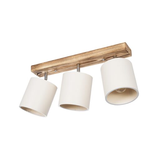 GloboStar® GloboStar® CUP 203-0055 Vintage Φωτιστικό Οροφής Ράγα Τρίφωτο 3 x E27 IP20 Μπεζ Ξύλο με Λευκό Ύφασμα - Μ60 x Π14 x Υ26cm
