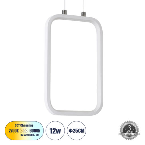 GloboStar® GLOBOSTAR® DEROBA 61299 Μοντέρνο Κρεμαστό Φωτιστικό Οροφής LED 12W 1320lm 360° AC 220-240V IP20 Ρυθμιζόμενο Λευκό CCT με On/Off 2700K/4500K/6000K - Lumileds SMD Chip - Λευκό - Μ16 x Π1.6 x Υ25.5cm - 3 Χρόνια Εγγύηση