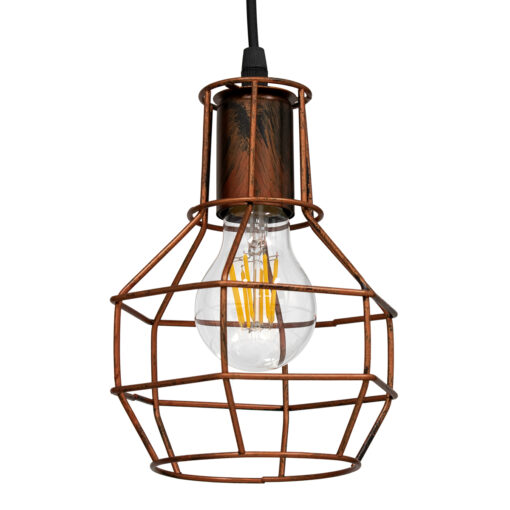 GloboStar® GLOBOSTAR® CAGE 00866 Vintage Κρεμαστό Φωτιστικό Οροφής με Ντουί 1 x E27 AC 220-240V IP20 - Χάλκινο - Μ15 x Π15 x Υ22cm
