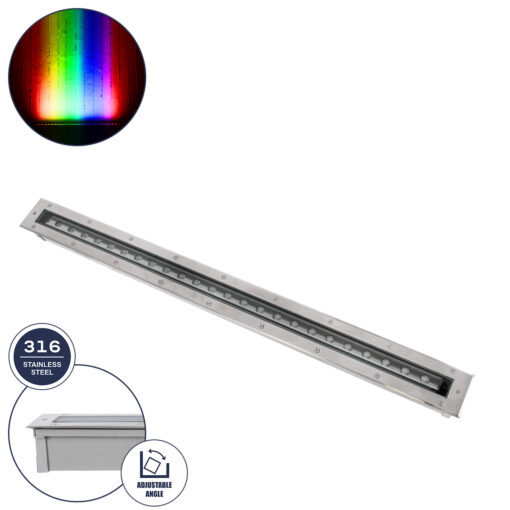 GloboStar® GloboStar® UNDERGROUND-PASSAGGIO 90197 Χωνευτό Φωτιστικό Wall Washer Δαπέδου LED 24W 2040lm 10° DC 24V Αδιάβροχο IP68 με Ρυθμιζόμενη Γωνία Φωτισμού L108 x W9 x H7.5cm RGBW DMX512 - Ανοξείδωτο Ατσάλι - 3 Years Warranty