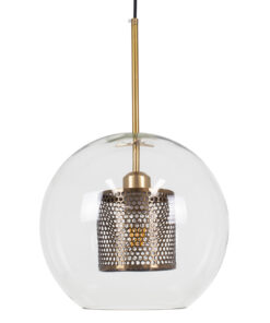 GloboStar® GLOBOSTAR® AVERY 00740 Μοντέρνο Κρεμαστό Φωτιστικό Οροφής με Ντουί 1 x E27 AC 220-240V IP20 - Διάφανο & Χρυσό - Μ30 x Π30 x Υ48cm