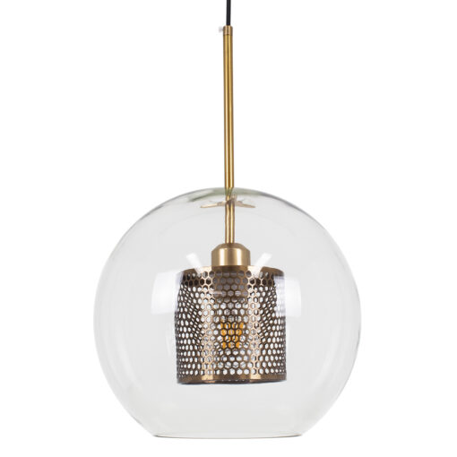 GloboStar® GLOBOSTAR® AVERY 00740 Μοντέρνο Κρεμαστό Φωτιστικό Οροφής με Ντουί 1 x E27 AC 220-240V IP20 - Διάφανο & Χρυσό - Μ30 x Π30 x Υ48cm