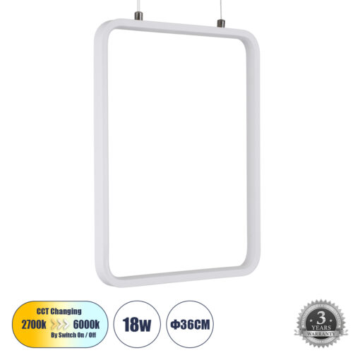 GloboStar® GLOBOSTAR® NEROBA 61303 Μοντέρνο Κρεμαστό Φωτιστικό Οροφής LED 18W 1980lm 360° AC 220-240V IP20 Ρυθμιζόμενο Λευκό CCT με On/Off 2700K/4500K/6000K - Lumileds SMD Chip - Λευκό - Μ29 x Π2 x Υ36cm - 3 Χρόνια Εγγύηση