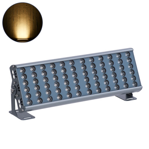 GloboStar® GloboStar® FLOOD-TENA 90221 Προβολέας Wall Washer για Φωτισμό Κτιρίων LED 72W 6480lm 10° DC 24V Αδιάβροχο IP65 L46.5 x W7 x H16.5cm Θερμό Λευκό 2700K - Ασημί - 3 Years Warranty