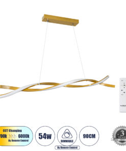 GloboStar® GLOBOSTAR® MORALES 61278 Μοντέρνο Κρεμαστό Φωτιστικό Οροφής LED 54W 6048lm 200° AC 220-240V IP20 Ρυθμιζόμενο Λευκό CCT με Χειριστήριο από 2700K έως 6000K Dimmable - Lumileds SMD Chip - Χρυσό - Μ90 x Π14 x Υ14cm - 3 Χρόνια Εγγύηση