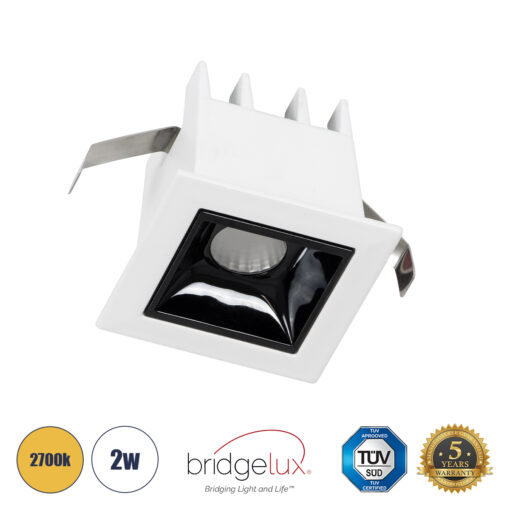GloboStar® GloboStar® LUMINAR SUPERIOR 60315 Χωνευτό LED Spot Downlight TrimLess 2W 270lm 36° AC 220-240V IP20 Μ4.3 x Π4.3 x Υ4.5cm - Λευκό με Μαύρο Κάτοπτρο - Θερμό Λευκό 2700K - Bridgelux High Lumen Chip Gen2 - TÜV Certified Driver - 5 Years Warranty