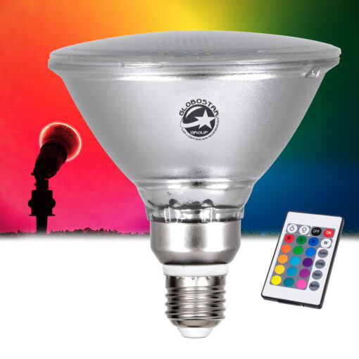 GloboStar® GLOBOSTAR® GARDENPAR 60233 Σποτ E27 PAR38 Σκληρού Υάλου με IR Ασύρματο Χειριστήριο LED 18W 1200lm 60° AC 220-240V Αδιάβροχο IP65 Πολύχρωμο RGB Dimmable - Μ12 x Π12 x Υ13cm - 3 Χρόνια Εγγύηση