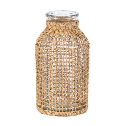 GloboStar® GloboStar® MANDY 35620 Διακοσμητικό Βάζο Γυάλινο Διάφανο με Μπαμπού Φ10.5 x Υ20cm