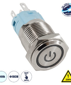Alternative view of GloboStar® 70770 LED Φωτιζόμενος Διακόπτης Χωνευτός - Μπουτόν On/Off Ανοξείδωτος AC 220-240V Αδιάβροχο IP67 Φ18mm με Angel Eye Ψυχρό Λευκό 6000K