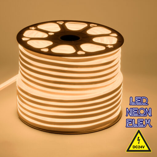 GloboStar® GLOBOSTAR® NEOVALE 70562 Ταινία Neon Flex LED 12W/m 840lm/m 120° DC 24V Αδιάβροχο IP65 120 x SMD2835 Chip/m Θερμό Λευκό 2700K Dimmable - Μ100 x Π0.8 x Υ1.6cm - 3 Χρόνια Εγγύηση