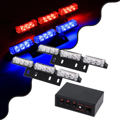GloboStar® GloboStar® 85011 PRO Series ΣΕΤ 2 x Μπάρες Σήμανσης Οχήματος Αστυνομίας για Αυτοκίνητα & Φορτηγά 3 Προγραμμάτων Φωτισμού STROBE LED HIGH POWER 18W DC 10-30V Αδιάβροχο IP65 Μπλε & Κόκκινο