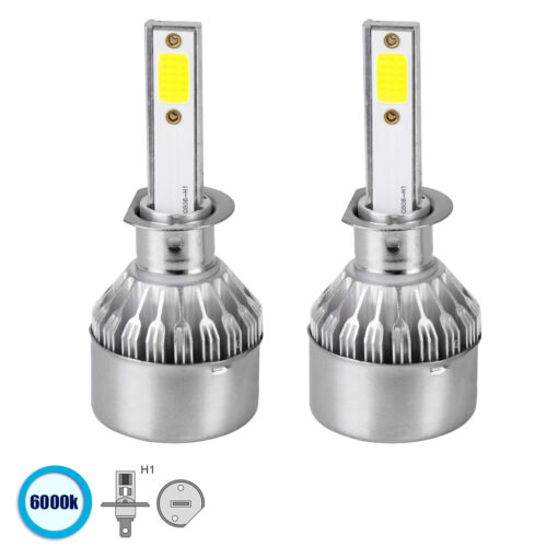 GloboStar® GloboStar® 82000 H1 C6 Line KIT Βασικού Φωτισμού Αυτοκινήτου & Φορτηγού 1st Generation Can-Bus Series LED CREE CXB COB 72W 7600lm DC 8-48V Αδιάβροχο IP65 Ψυχρό Λευκό 6000K