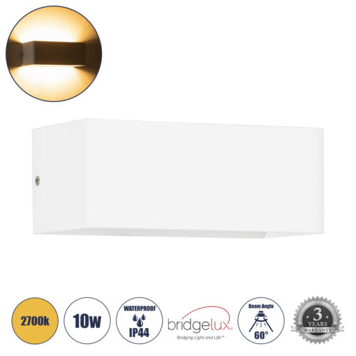 GloboStar® GloboStar® CIRCOA 60542 Φωτιστικό Τοίχου - Απλίκα Αρχιτεκτονικού Φωτισμού Εσωτερικού/Εξωτερικού Χώρου Up & Down LED 10W 1080lm 60° AC 220-240V IP44 Μ20 x Π8 x Υ10cm - Θερμό Λευκό 2700K - Λευκό - Bridgelux Chip - 3 Years Warranty