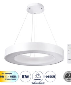 GloboStar® GLOBOSTAR® RA 61195 Μοντέρνο Κρεμαστό Φωτιστικό Οροφής LED 67W 7370lm 120° AC 220-240V IP20 Ρυθμιζόμενο Λευκό CCT με Χειριστήριο από 2700K έως 6000K Dimmable - Lumileds SMD Chip - Λευκό - Μ60 x Π80 x Υ8cm - 3 Χρόνια Εγγύηση