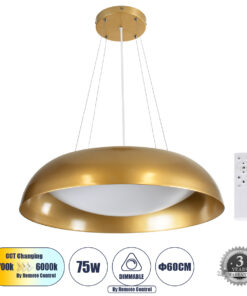 GloboStar® GLOBOSTAR® ANATOLIA 61270 Μοντέρνο Κρεμαστό Φωτιστικό Οροφής LED 75W 8625lm 120° AC 220-240V IP20 Ρυθμιζόμενο Λευκό CCT με Χειριστήριο από 2700K έως 6000K Dimmable - Lumileds SMD Chip - Χρυσό - Μ60 x Π60 x Υ12.5cm - 3 Χρόνια Εγγύηση