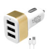 GloboStar® Globostar® 79505 Χρυσός Φορτιστής Αυτοκινήτου DC 12-24V με 3 Εξόδους USB DC 5V Max 3.1A 20W και Καλώδιο USB σε Type-C