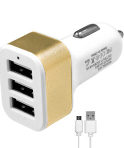 GloboStar® Globostar® 79505 Χρυσός Φορτιστής Αυτοκινήτου DC 12-24V με 3 Εξόδους USB DC 5V Max 3.1A 20W και Καλώδιο USB σε Type-C