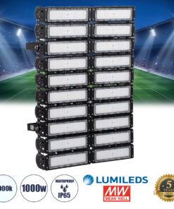 GloboStar® GLOBOSTAR® GOLIATH 90105 Προβολέας Γηπέδου LED 1000W 160000LM SDCM<5 75°*135° Fish Eye Lens AC 100-277V Αδιάβροχο IP65 IK08 Ψυχρό Λευκό 5000K - LUMILEDs SMD Chip & MEANWELL Driver - Μαύρο Χυτό Αλουμίνιο - Μ62 x Π22 x Υ90cm - 5 Χρόνια Εγγύηση