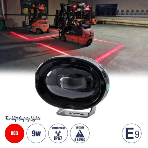 GloboStar® GloboStar® 85425 E9 Mark Forklift Safety Lights - Φώτα Προειδοποίησης & Διαγράμμισης Ασφαλείας για Περονοφόρα - Κλάρκ LED 9W DC 9-80V Αδιάβροχο IP67 Κόκκινο Μ10 x Π9.5 x Υ6cm