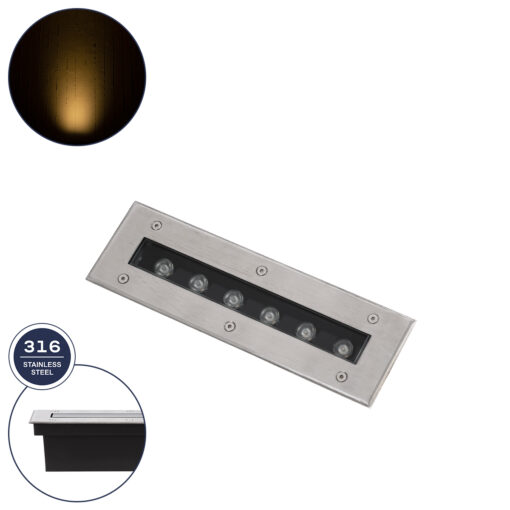 GloboStar® GLOBOSTAR® UNDERGROUND-REMVI 90190 Χωνευτή Μπάρα Φωτισμού Wall Washer LED 9W 990lm 10° DC 24V Αδιάβροχο IP68 Θερμό Λευκό 2700K Dimmable - Ανοξείδωτο Ατσάλι 304 - Μ30 x Π9 x Υ8.5cm / Q28.5 x 7.5cm - 3 Χρόνια Εγγύηση