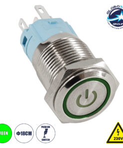GloboStar® 70777 LED Φωτιζόμενος Διακόπτης Χωνευτός - Μπουτόν PUSH On Ανοξείδωτος AC 220-240V Αδιάβροχο IP67 Φ18mm με Angel Eye Πράσινο 10 d835d3 70782 1