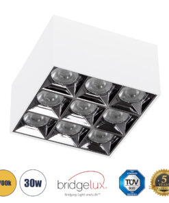 GloboStar® GloboStar® LUMINAR SUPERIOR 60339 Επιφανειακό LED Spot Downlight TrimLess 30W 4050lm 36° AC 220-240V IP20 Μ12 x Π12 x Υ6.6cm - Λευκό με Κάτοπτρο Χρωμίου - Θερμό Λευκό 2700K - Bridgelux High Lumen Chip Gen2 - TÜV Certified Driver - 5 Years Warranty