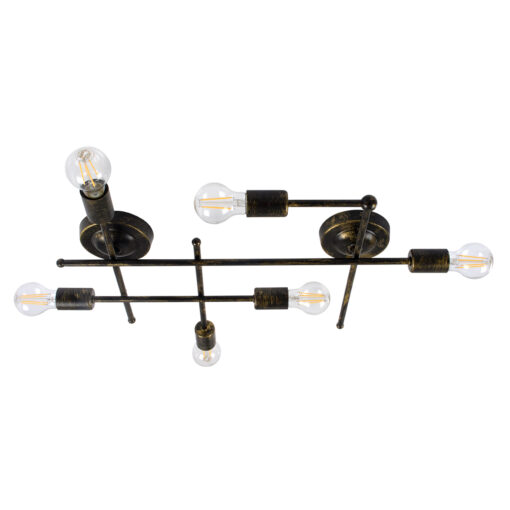 GloboStar® GloboStar® PIPING 00666-1 Vintage Φωτιστικό Οροφής Πλέγμα Πολύφωτο 6 x E27 IP20 Μπρούτζινο Μέταλλο - Μ66 x Π9.5 x Υ49cm