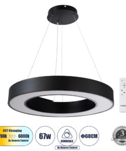 GloboStar® GLOBOSTAR® RA 61194 Μοντέρνο Κρεμαστό Φωτιστικό Οροφής LED 67W 7370lm 120° AC 220-240V IP20 Ρυθμιζόμενο Λευκό CCT με Χειριστήριο από 2700K έως 6000K Dimmable - Lumileds SMD Chip - Μαύρο - Μ60 x Π80 x Υ8cm - 3 Χρόνια Εγγύηση