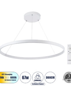 GloboStar® GLOBOSTAR® DIAMOND 61521 Μοντέρνο Κρεμαστό Φωτιστικό Οροφής LED 67W 7504lm 360° AC 220-240V IP20 Ρυθμιζόμενο Λευκό CCT με Χειριστήριο από 2700K έως 6000K Dimmable - Lumileds SMD Chip - Λευκό - Μ80 x Π80 x Υ110cm - 3 Χρόνια Εγγύηση