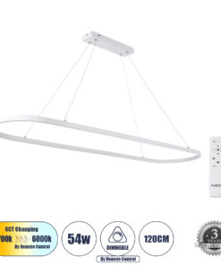 GloboStar® GLOBOSTAR® BOLIVAR 61272 Μοντέρνο Κρεμαστό Φωτιστικό Οροφής LED 54W 6210lm 360° AC 220-240V IP20 Ρυθμιζόμενο Λευκό CCT με Χειριστήριο από 2700K έως 6000K Dimmable - Lumileds SMD Chip - Λευκό Ματ - Μ120 x Π30 x Υ2cm - 3 Χρόνια Εγγύηση