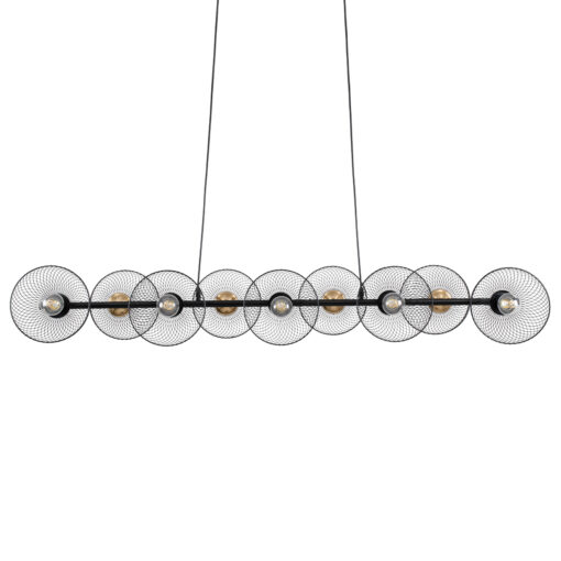GloboStar® GLOBOSTAR® VERONA 00588 Μοντέρνο Κρεμαστό Φωτιστικό Οροφής με Ντουί 9 x E27 AC 220-240V IP20 - Μαύρο & Χρυσό - Μ140 x Π28 x Υ20cm