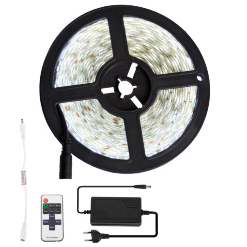 GloboStar® GloboStar® 70414 Σετ Ταινία LED 5m 72W/5m 12V 60LED/m 5050 SMD 1584lm/m 120° Αδιάβροχη IP65 με Ασύρματο Χειριστήριο RF 2.4Ghz και Τροφοδοτικό Ψυχρό Λευκό 6000K Dimmable