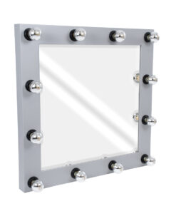 GloboStar® GloboStar® MAKEUP MIRROR-80x80-3 Μοντέρνος Καθρέπτης Μακιγιάζ με Πλαίσιο Φυσικού Ξύλου με Διακόπτη On/Off 12 x E27 AC220-240V - Μ80 x Π7 x Υ80cm - Γκρι Τσιμέντου