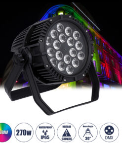 GloboStar® GloboStar® 51130 CENTAUR Επαγγελματική Κεφαλή PAR DMX512 270W AC 220V-240V 4in1 - SPOT 30° OSRAM LED Αδιάβροχη IP65 RGBW - Μαύρο - L22.6 x W22 x H32cm