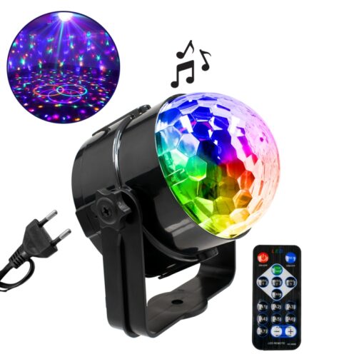 GloboStar® GloboStar® 79601-1 LED Party Disco Μπάλα με Περιστρεφόμενα Φωτορυθμικά Εφέ Πολύχρωμη RGB 15W με Sound Control Activated Εφέ και με Ασύρματο Χειριστήριο AC 230V IP20 Μ11 x Π8.6 x Υ13cm