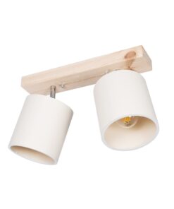 GloboStar® GloboStar® CUP 203-0059 Vintage Φωτιστικό Οροφής Ράγα Δίφωτο 2 x E27 IP20 Μπέζ Ξύλο με Λευκό Ύφασμα - Μ42 x Π14 x Υ26cm