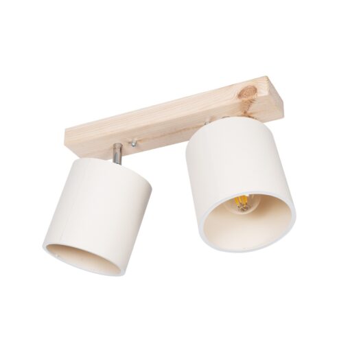 GloboStar® GloboStar® CUP 203-0059 Vintage Φωτιστικό Οροφής Ράγα Δίφωτο 2 x E27 IP20 Μπέζ Ξύλο με Λευκό Ύφασμα - Μ42 x Π14 x Υ26cm