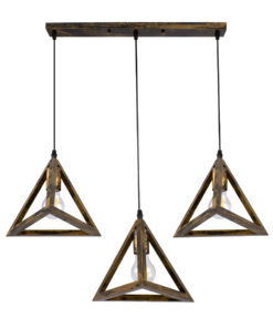 GloboStar® GLOBOSTAR® TRIANGLE 00624 Μοντέρνο Κρεμαστό Φωτιστικό Οροφής με Ντουί 3 x E27 AC 220-240V IP20 - Μπρούτζινο - Μ70 x Π22 x Y130cm