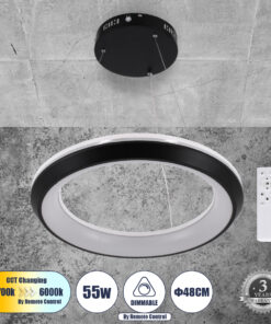 GloboStar® GLOBOSTAR® MELINA 61043 Μοντέρνο Κρεμαστό Φωτιστικό Οροφής LED 55W 6376lm 120° AC 220-240V IP20 Ρυθμιζόμενο Λευκό CCT με Χειριστήριο από 2700K έως 6000K Dimmable - Lumileds SMD Chip - Μαύρο - Μ48 x Π48 x Υ6.5cm - 3 Χρόνια Εγγύηση