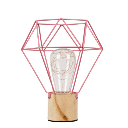 GloboStar® GloboStar® ANTLER 01442 Επιτραπέζιο Φωτιστικό Πορτατίφ LED -W -lm -° DC 5V IP20 Θερμό Λευκό 3000K Ροζ Μέταλλο με Μπεζ Ξύλο - Μ19 x Π19 x Υ23cm - 2 Xρόνια Εγγύηση